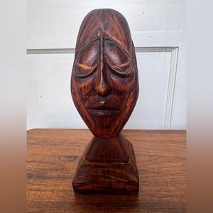 Wooden Hand Carved African Man/Figure Statue Holding Face In Hands